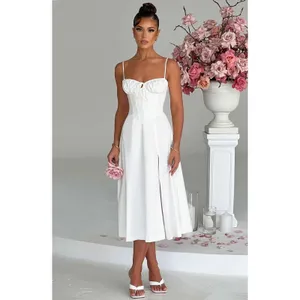 NWT Babyboo Deanna Ivory Corset Lace Up Fit & Flare Midi Dress Womens Size M thumbnail 4