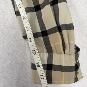 Calvin Klein Plaid Button-Up Blouse Women's M Beige Sheer Casual Fall Minimalist thumbnail 7