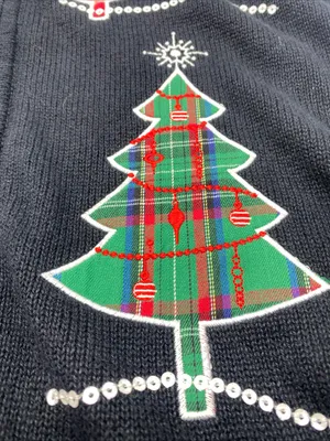 Christmas Tree Sweater Vest Black Embroidered Holiday Women’s Small RQT Festive thumbnail 3