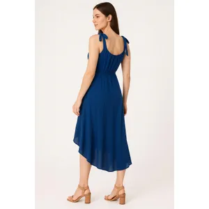Luxology Dress Womens Blue Aline HighLow Adjustable‎ TieStrap Midi Boho Flowy thumbnail 2