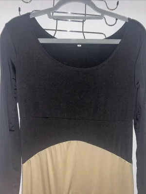 Black & Cream Chevron Color Block Long sleeve Maxi Dress Medium NWOT thumbnail 4