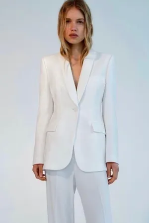 ZARA blazer white waisted tailored tuxado suit jacket thumbnail 2