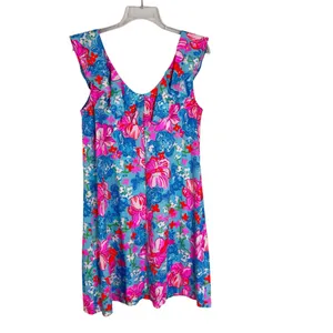 Lilly Pulitzer Alessa Cotton Dress in Surf Blue Luscious Lions Size M thumbnail 6