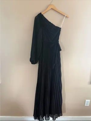 Lulus Divine Charm Black Pleated One-Shoulder Maxi Dress Size Large NWT Formal thumbnail 3