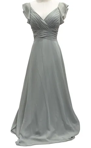 JJ's House‎ Soft Sage Green Chiffon Pleated V-Neck Flutter Sleeve Gown Bridal XS thumbnail 1