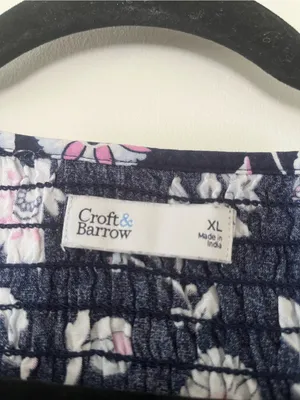 Croft & Barrow Navy Blue Lavender Floral Smocked Square Neck Peasant Midi Dress XL Cottagecore thumbnail 2