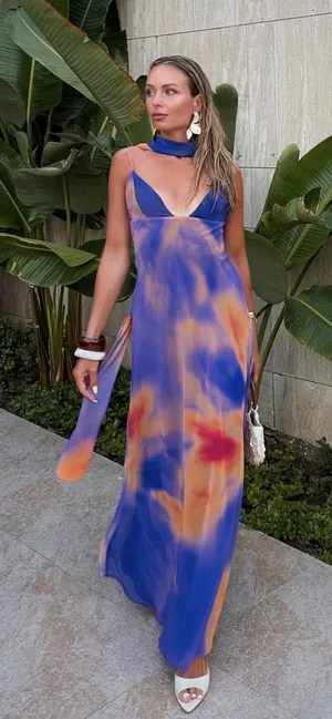 Zara Vibrant Multicolor Maxi Dress halter scarf flowy bodycon evening party thumbnail 1