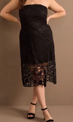 Altar'd State Arula Black Strapless Lace Midi Dress Plus Size B / 2X NWT thumbnail 1