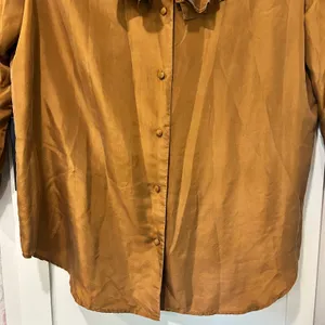 Karnold Blouse VTG Top Silk Boho Y2K 90'S Ruffle Peasant Sleeve Brown SZ LG FLAW thumbnail 4