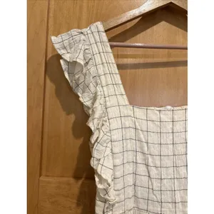 Evereve Mae Windowpane Smocked Plaid Ruffle Sleeve‎ Midi Women's Dress Medium thumbnail 2