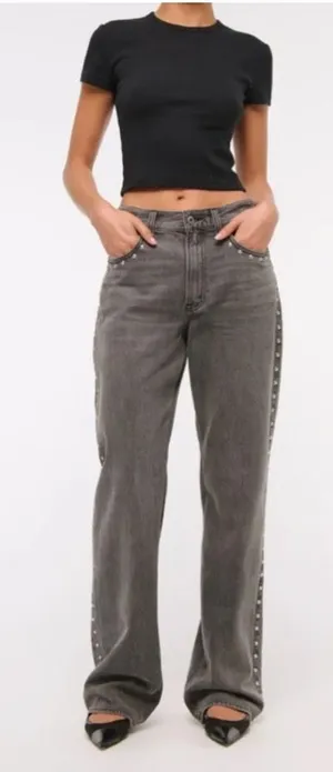 Abercrombie & Fitch Grey Studded Jeans thumbnail 1