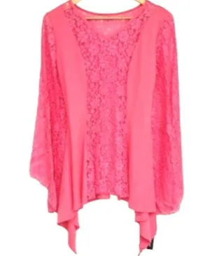 Body Wrappers Drapey Lace Panel Tunic Top Sparkly Rose Pink M #629 Praise Dance thumbnail 2