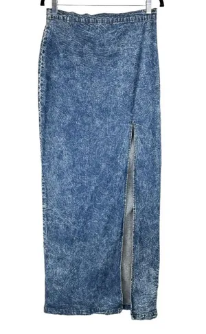 Judy Blue Denim Midi Maxi Skirt Sz 1XL Acid Wash Stretch High Slit A Line thumbnail 1