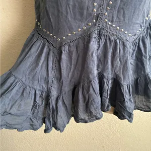 Abercrombie & Fitch Silver Sequins Dusty Blue Boho Babydoll Blouse M thumbnail 6