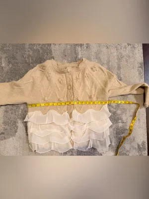 Source Unknown Cream Knit Cardigan with White Ruffle Hem thumbnail 4