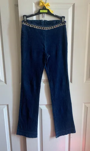 Vintage Rhinestone Detailed Low-Rise Denim Pants thumbnail 2