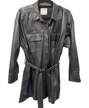 Abercrombie & Fitch Mini Dress Women's L Black Faux Leather Flap Pockets Belted thumbnail 1