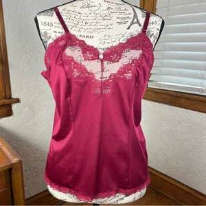 Vintage 80’s Bari Silky Nylon Lace Burgundy Camisole Size M thumbnail 2
