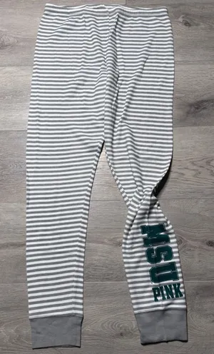 PINK Victoria's‎ Secret MSU Michigan State Striped Thermal Sleep PJs Large L thumbnail 1