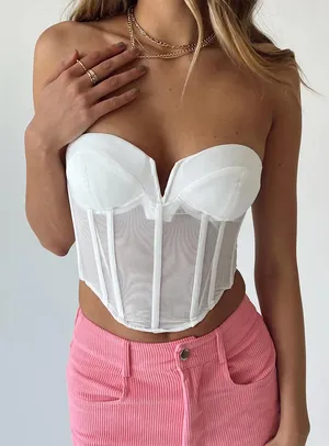 Princess Polly White Mesh Corset Top thumbnail 1