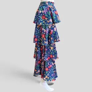 Skies Are Blue Maxi Skirt Small Blue Floral Tiered Ruffle Boho thumbnail 4