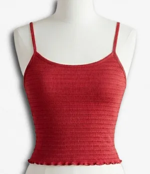 Brandy Melville Red Smocked Cami Top One Size Lettuce Edge Spaghetti‎ Strap Tank thumbnail 1