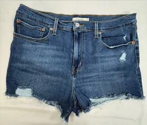 Levi's Dark Blue Distressed High-Rise Jean Shorts thumbnail 1