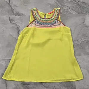 Lulumari Women's Yellow Embroidered Sleeveless Tank‎ Top Size Large L thumbnail 1