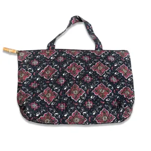 Quilted Cotton Mini Tote Bag Black Red Medallion Zip Top Boho Travel Purse thumbnail 5