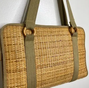 Vintage Woven Purse Shoulder Bag Zipper Closure Made in Taiwan Boho Minimalist thumbnail 1