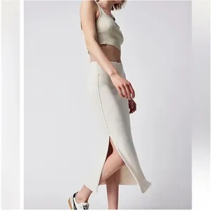 Free People cream knit Golden Hour Midi‎ Skirt size large NWT thumbnail 4