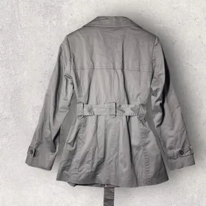 NEW Etam Trench Coat Womens US 12 Gray Double Breasted Belted‎ Stretch Jacket thumbnail 2