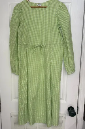 Monki Green And White Gingham Plaid Seersucker Midi Dress Size‎ XS thumbnail 1