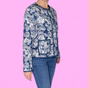 Rachel Zoe Navy Blue & White Floral Quilted Jacket thumbnail 5
