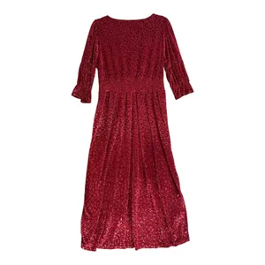 Betsey Johnson Size-XL Midi Dress Burgundy Red Velvet Leopard Print thumbnail 3