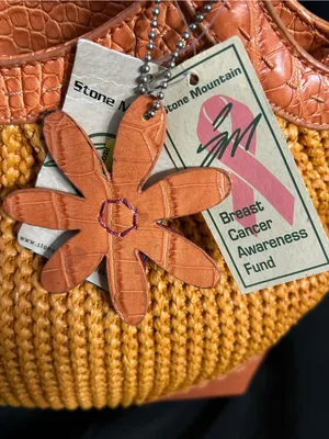 Stone Mountain Havana Orange Woven Tote Bag Tan Trim Flower Charm NWT thumbnail 8