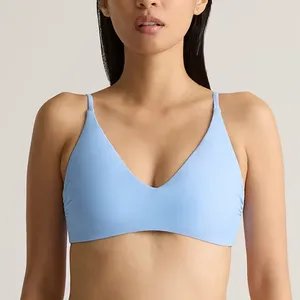 NWT Quince Women's Clear Blue Sky V Neck Bikini Top Sz M - Sold out online thumbnail 1