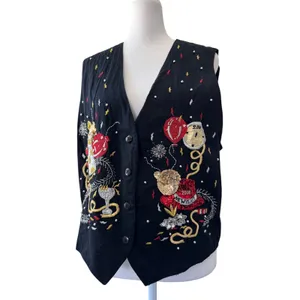 Vintage ‘90s Karen Scott Y2K Millennium Beaded Sequined Embroidered V-Neck Vest thumbnail 3
