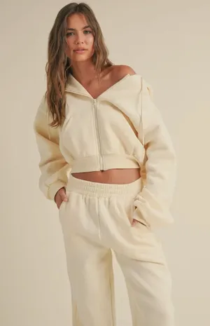 Kimberly Cream cropped Hooded Zip-Up thumbnail 3