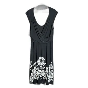 White House Black Market Womens Size 14 Black White Floral Draped Midi Dress thumbnail 2