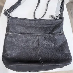 The Sak Dark Brown Pebbled Leather Crossbody Bag Contrast Stitching Adjustable thumbnail 1