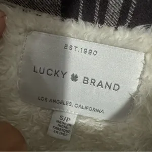 Lucky Brand Sherpa Lined Shacket Brown Tan‎ Plaid Small Outdoorsy Cabin Cozy thumbnail 5
