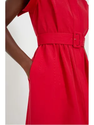 New Tuckernuck Red Chloe Midi Dress XS Belted Collared Moir Classic Elegant thumbnail 4