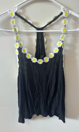 Full Tilt Black Daisy-Trim Racerback Tank thumbnail 1