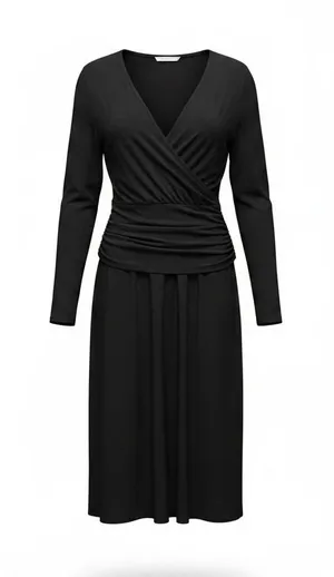 Lapis Women Black Ruched Wrap V-Neck Long Sleeve Pleated Midi Dress Size M 382L thumbnail 1