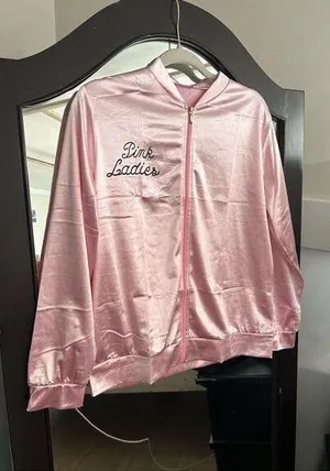 NEW 1950s Pink Ladies Satin Jacket Cosplay Costume M thumbnail 1