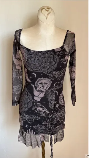 Femme Luxe Off The Shoulder Celestial Print Mini Dress NEW thumbnail 1