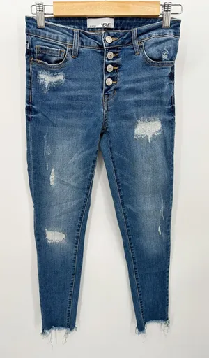 Vervet by‎ Flying Monkey Skinny Jeans Womens 26 Blue Button Fly Raw Hem VT295 thumbnail 1