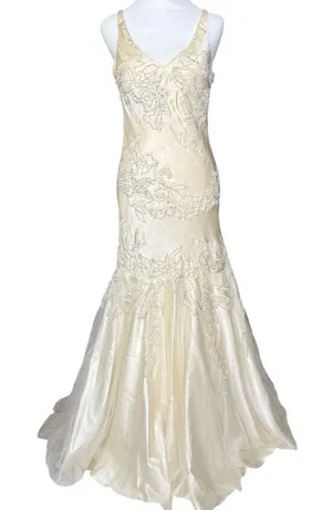 VTG Sue Wong Nocturne Silk Beaded Mermaid Wedding Dress Ivory Gown Sequin formal thumbnail 1