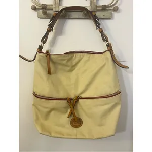 Dooney & Bourke Tan Brown Canvas Bag Leather Trim thumbnail 10